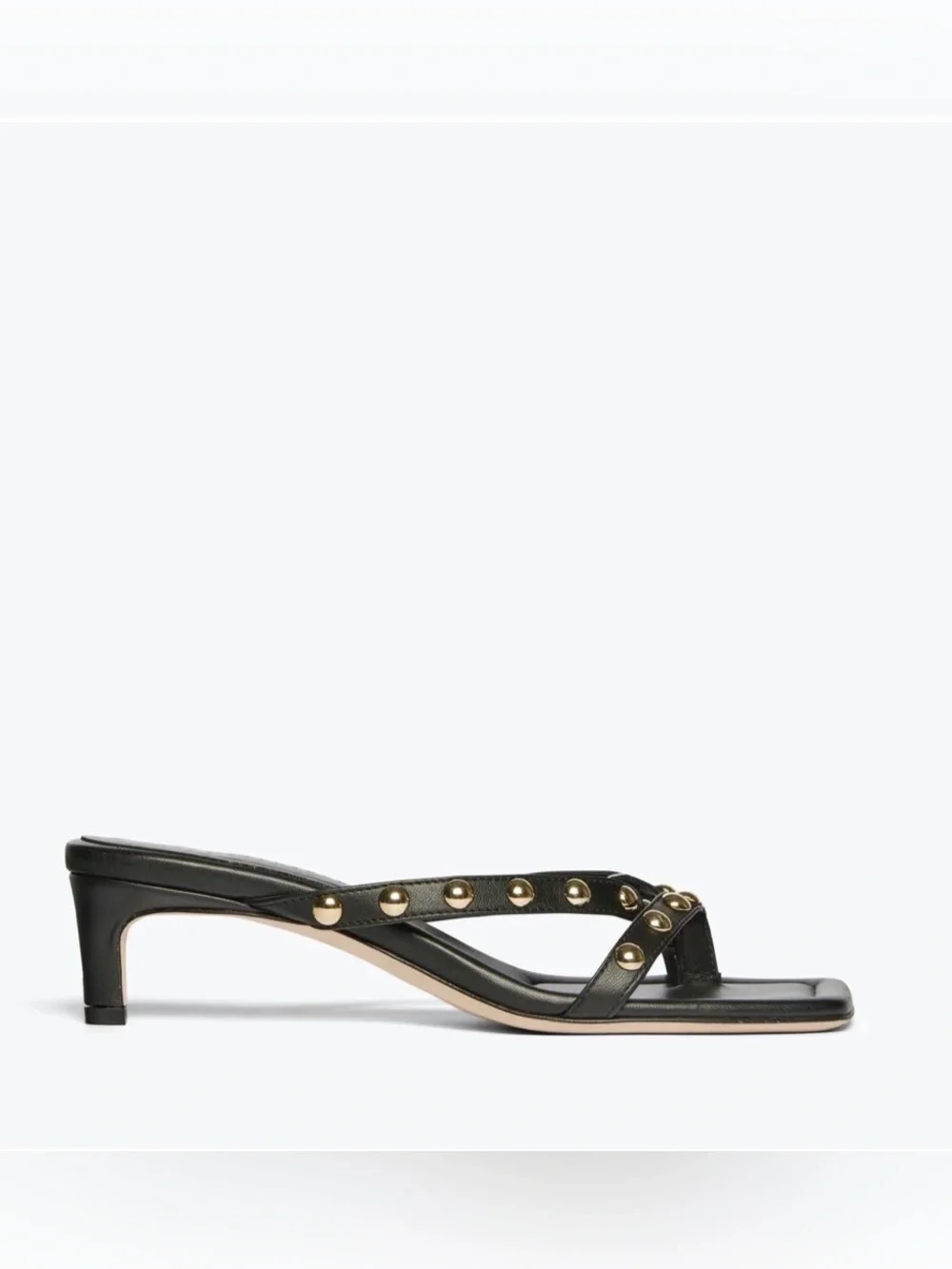 EUC Freda Salvador Elaine Heeled Sandal in Black Napa with Gold Studs size 7